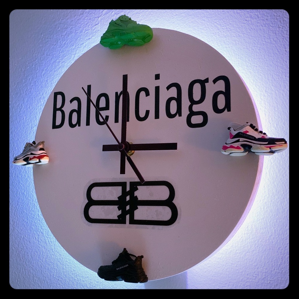 Balenciaga Fashion Bright White Gloss LED Wall Light Clock